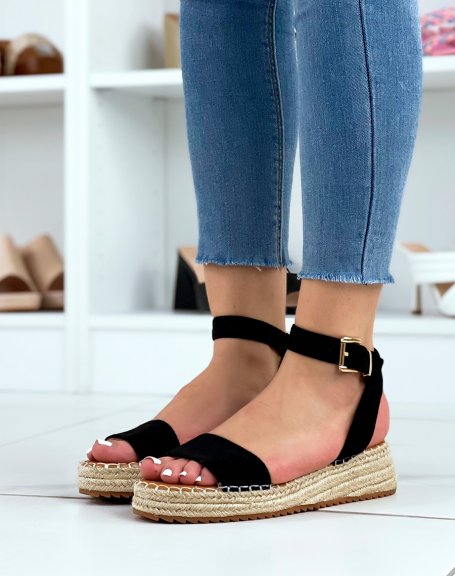 Black flat sandals with hessian sole