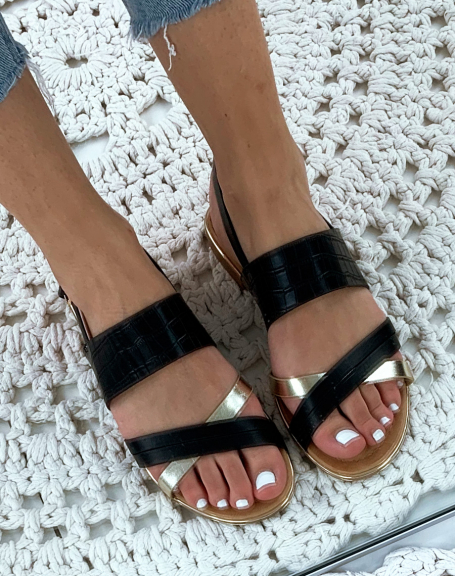 Black flat sandals with wide strap
