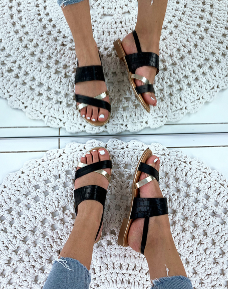 Black flat sandals with wide strap