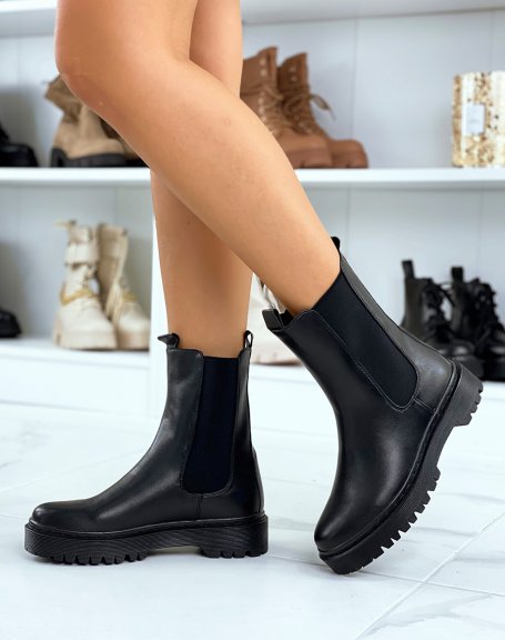 Black Flat Sole Chelsea Boots
