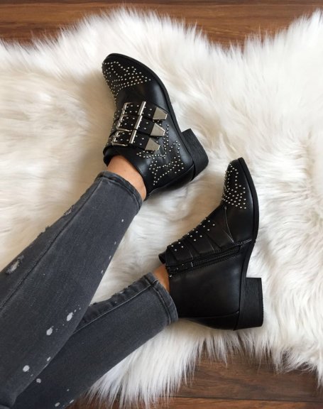 Black fully studded flat ankle boots