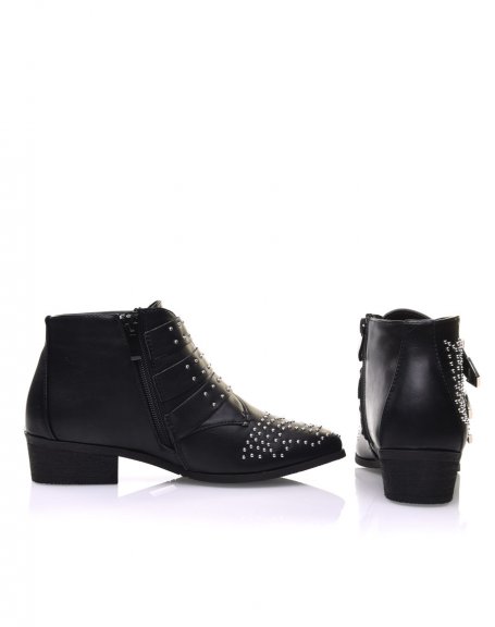 Black fully studded flat ankle boots