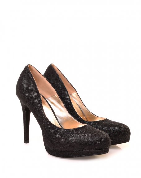 Black glitter effect pumps with stiletto heels