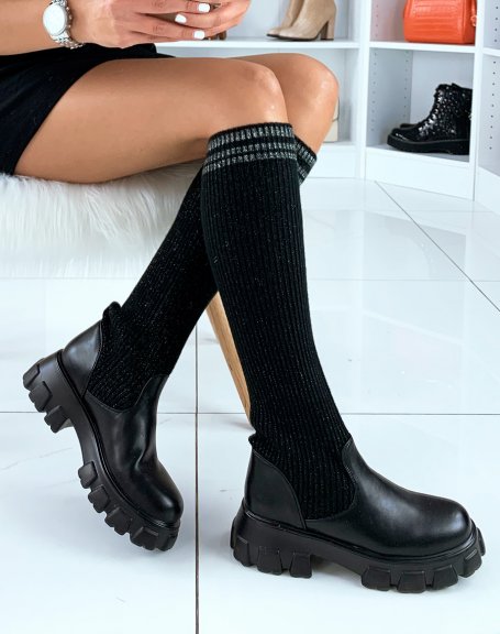Black glitter sock-effect boots
