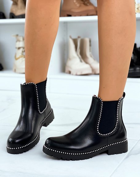 Black grained Chelsea boots with pearl details