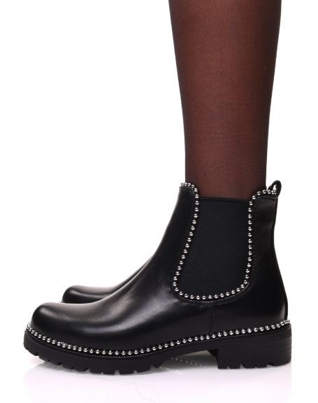 Black grained Chelsea boots with pearl details