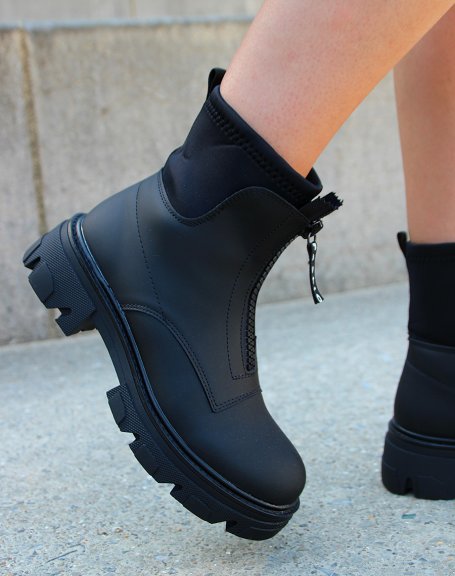 Black gummed sock-effect ankle boots