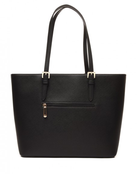 Black handbag exterior snap pocket