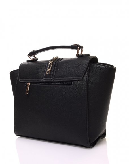 Black handbag with central chain