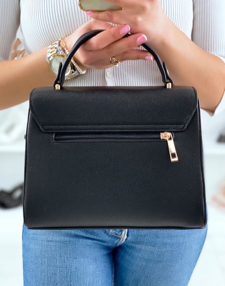 Black handbag with gold zips and jewels