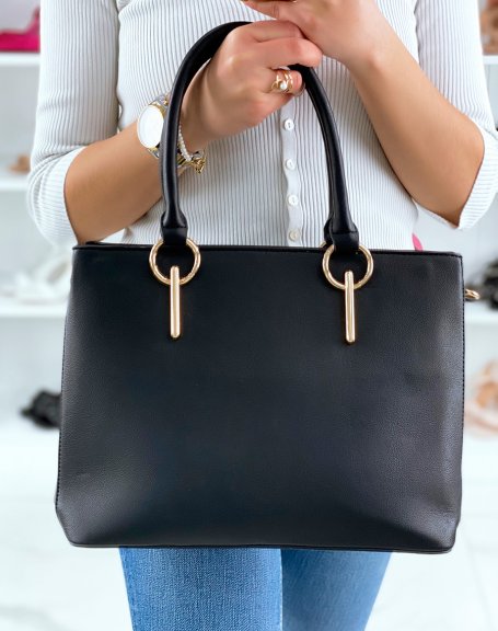 Black handbag with round golden jewels