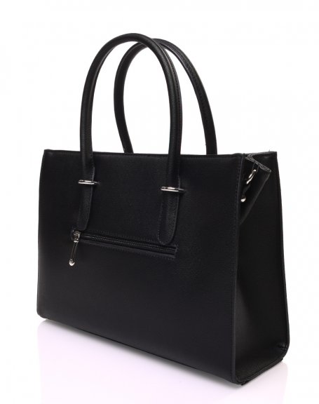 Black handbag with silver-colored plates and medium handles