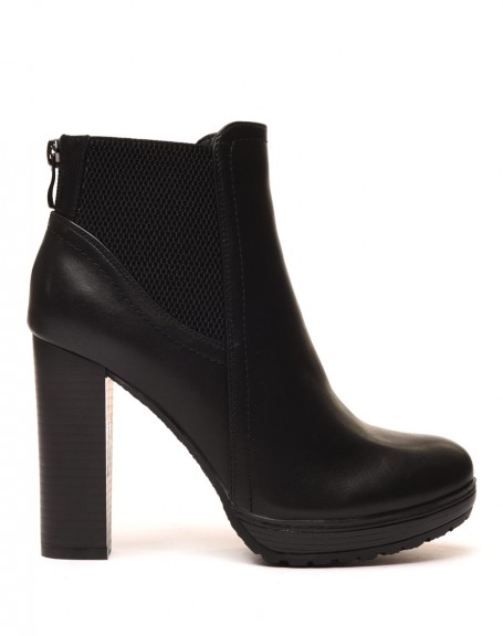 Black heeled ankle boots with elastics