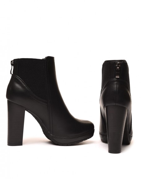 Black heeled ankle boots with elastics