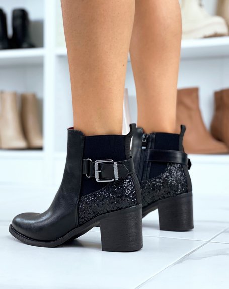 Black heeled ankle boots with glitter detail