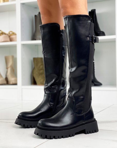 Black heeled elasticated half-strap boots