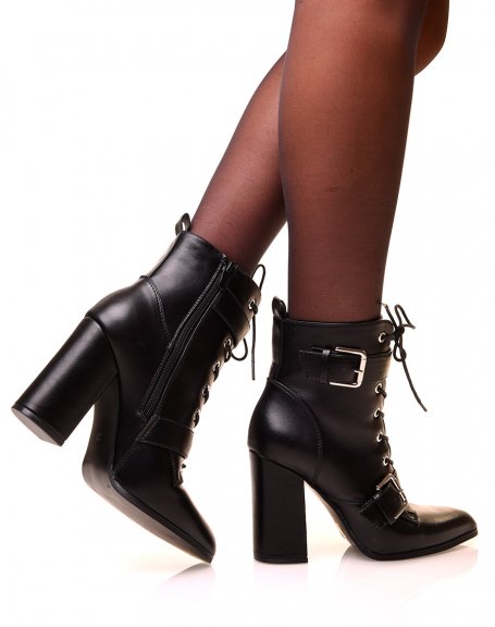 Black heeled lace-up ankle boots