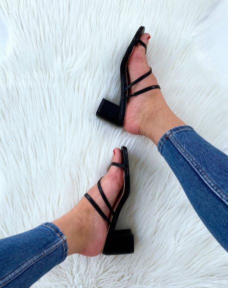 Black heeled open sandals
