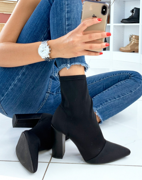 Black Heeled Pointed Toe Ankle Boots