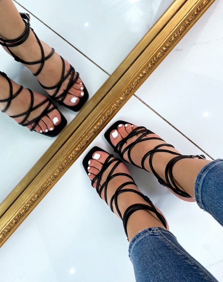 Black heeled sandals with multiple straps