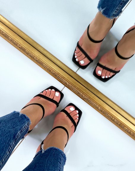 Black heeled sandals with strap