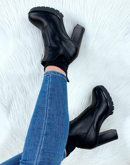 Black heeled sock-effect ankle boots