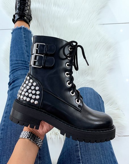 Black high ankle boots adorned with silver studs