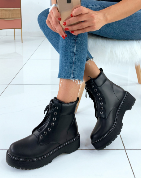 Black high ankle boots with fur