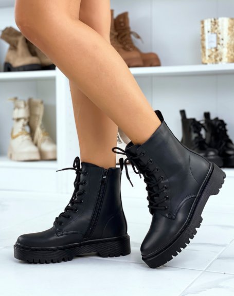 Black high ankle boots with laced flat sole