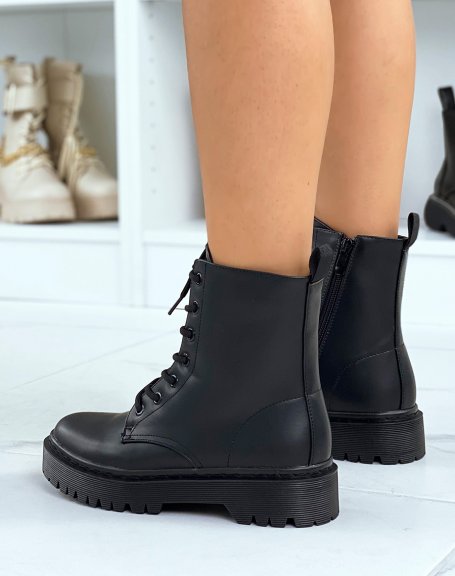 Black high ankle boots with laced flat sole