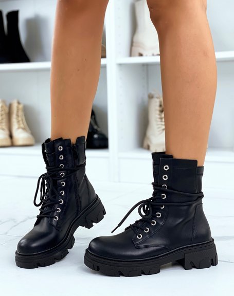 Black high ankle boots with laces and heeled sole