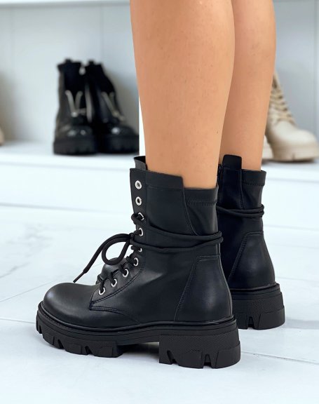 Black high ankle boots with laces and heeled sole