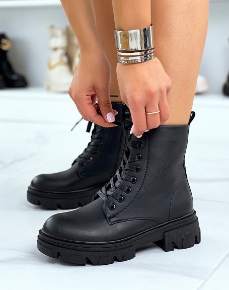 Black high ankle boots with laces and lug sole