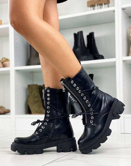 Black high ankle boots with silver zip