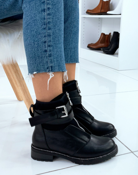 Black high ankle boots with strap