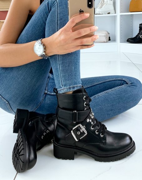 Black high ankle boots with studded straps