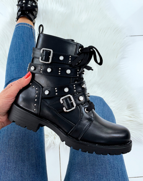 Black high ankle boots with studs