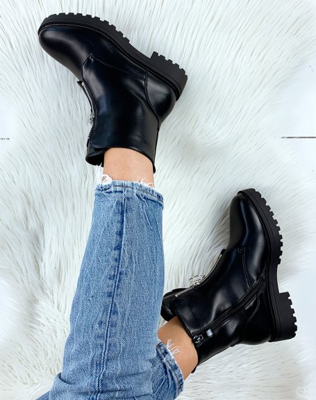 Black high ankle boots with zip