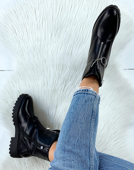Black high ankle boots with zip