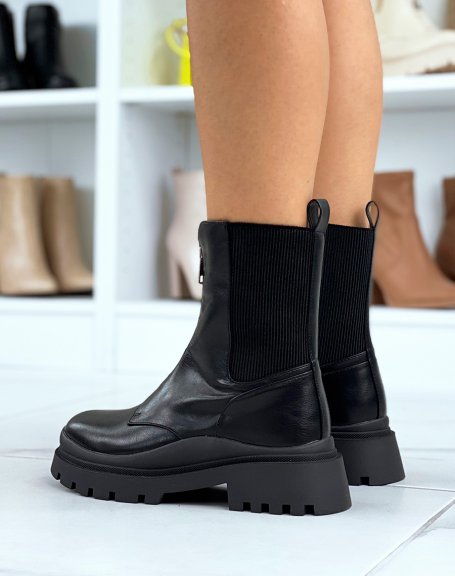 Black high ankle boots with zip and elastic