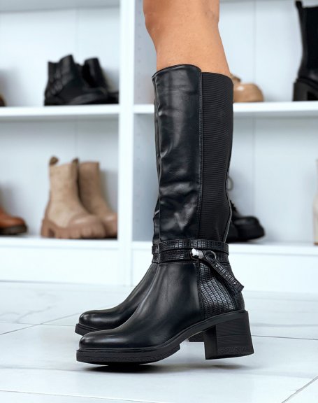 Black high boots with bi-material heel