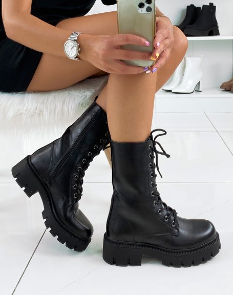 Black high chunky platform ankle boots