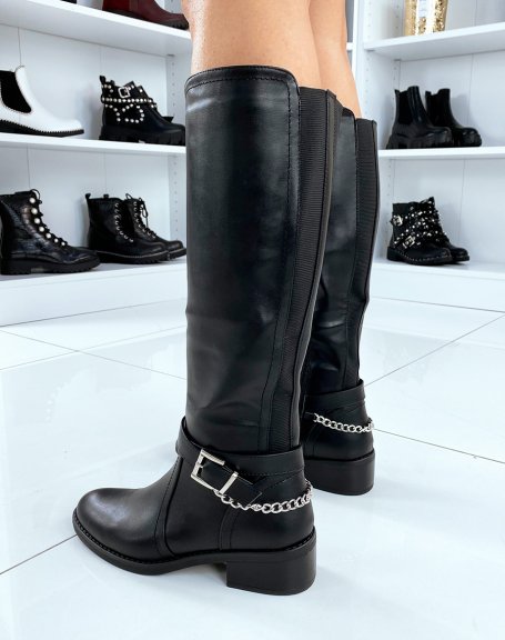 Black high heel boots with chain detail