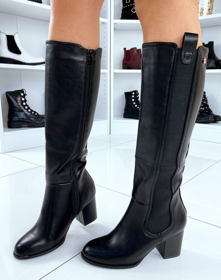 Black high heel knee high boots