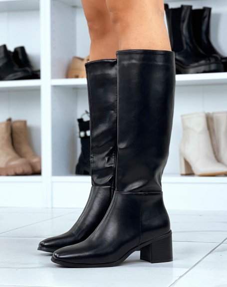 Black high heel square toe boots