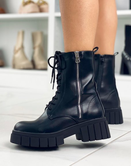 Black high heeled zipped ankle boots