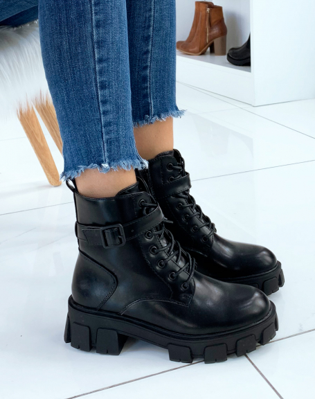 Black high platform ankle boots