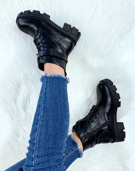 Black high platform ankle boots