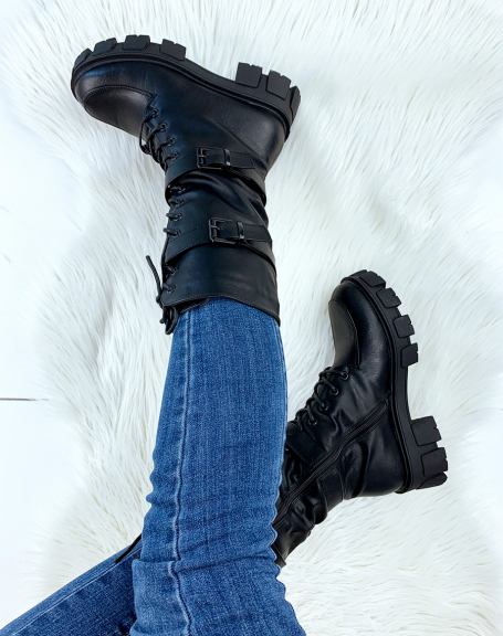 Black high platform boots