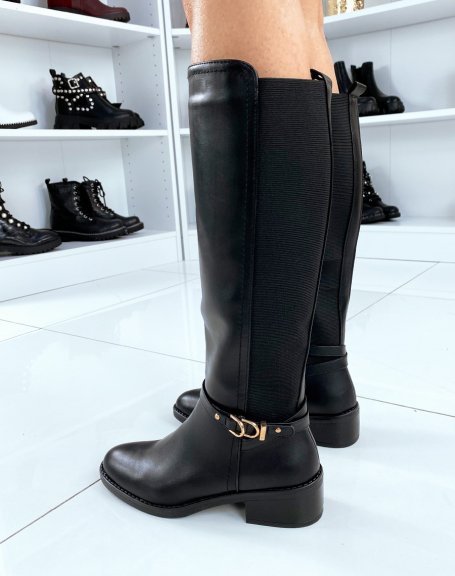 Black High Strap Detail Boots